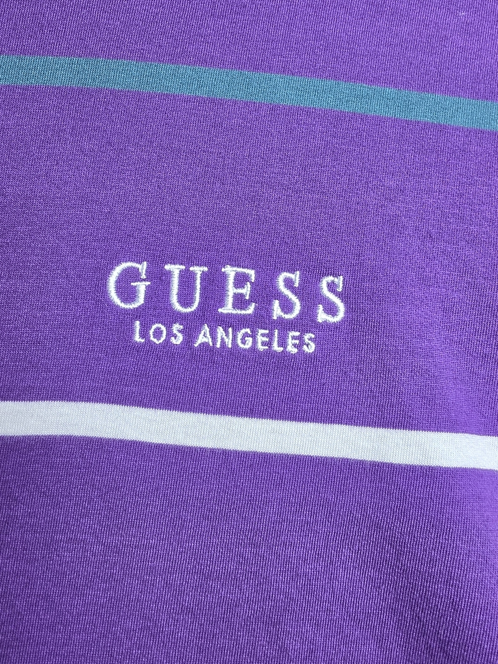 GUESS Purple Stripe Crewneck T-Shirt Mens L - Picture 3 of 8